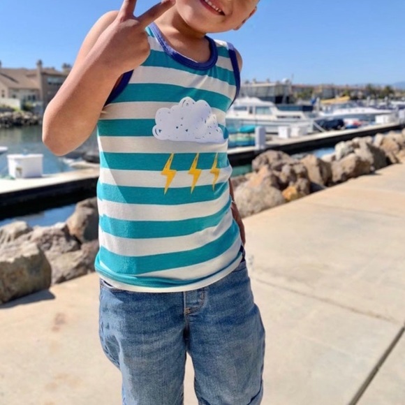 BOYS LIGHTNING BOLT STRIPED TANK TOP SUMMER - Picture 2 of 4